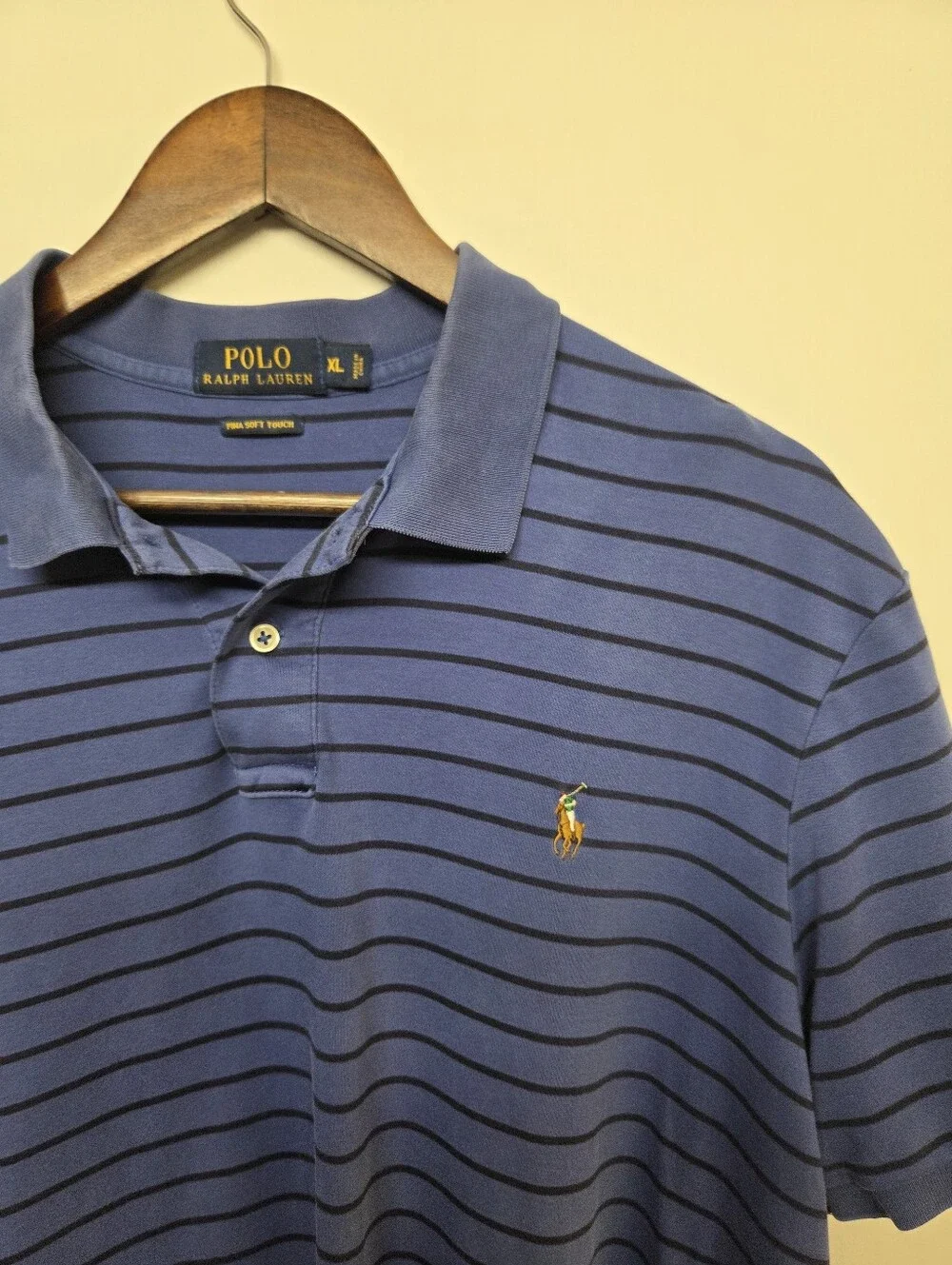Polo Ralph Lauren Pima Soft Touch XL Blue Striped Polo Shirt Cotton Flesh Pony